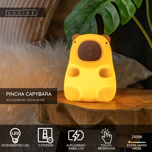 Lucide PINCHA CAPYBARA - wiederaufladbare Tischlampe Kinderzimmer - Akku/Batterie - LED 3 StepDim - 1x0,5W 2100K - Beige | Essential - USP